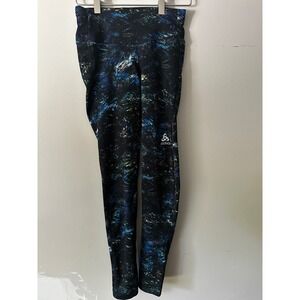 Odlo Womens Cosmic Galaxy Print Athletic Leggings XS Black Blue Zipper Pocket